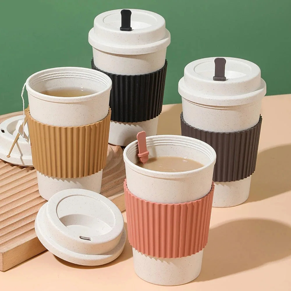 Training Cup Straw - 450ML Coffee Cups With Lids Wheat