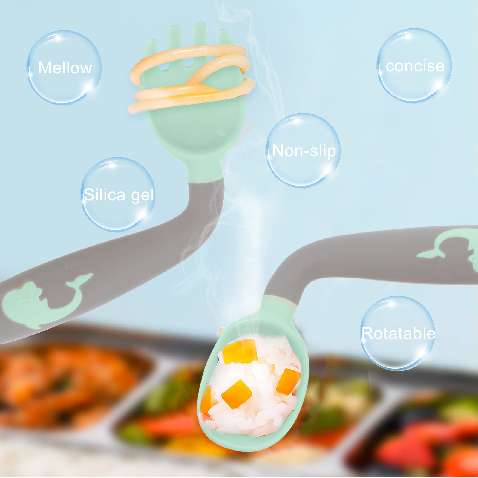 Baby Food Weaning - 1Set Baby Fork Spoon Set Food