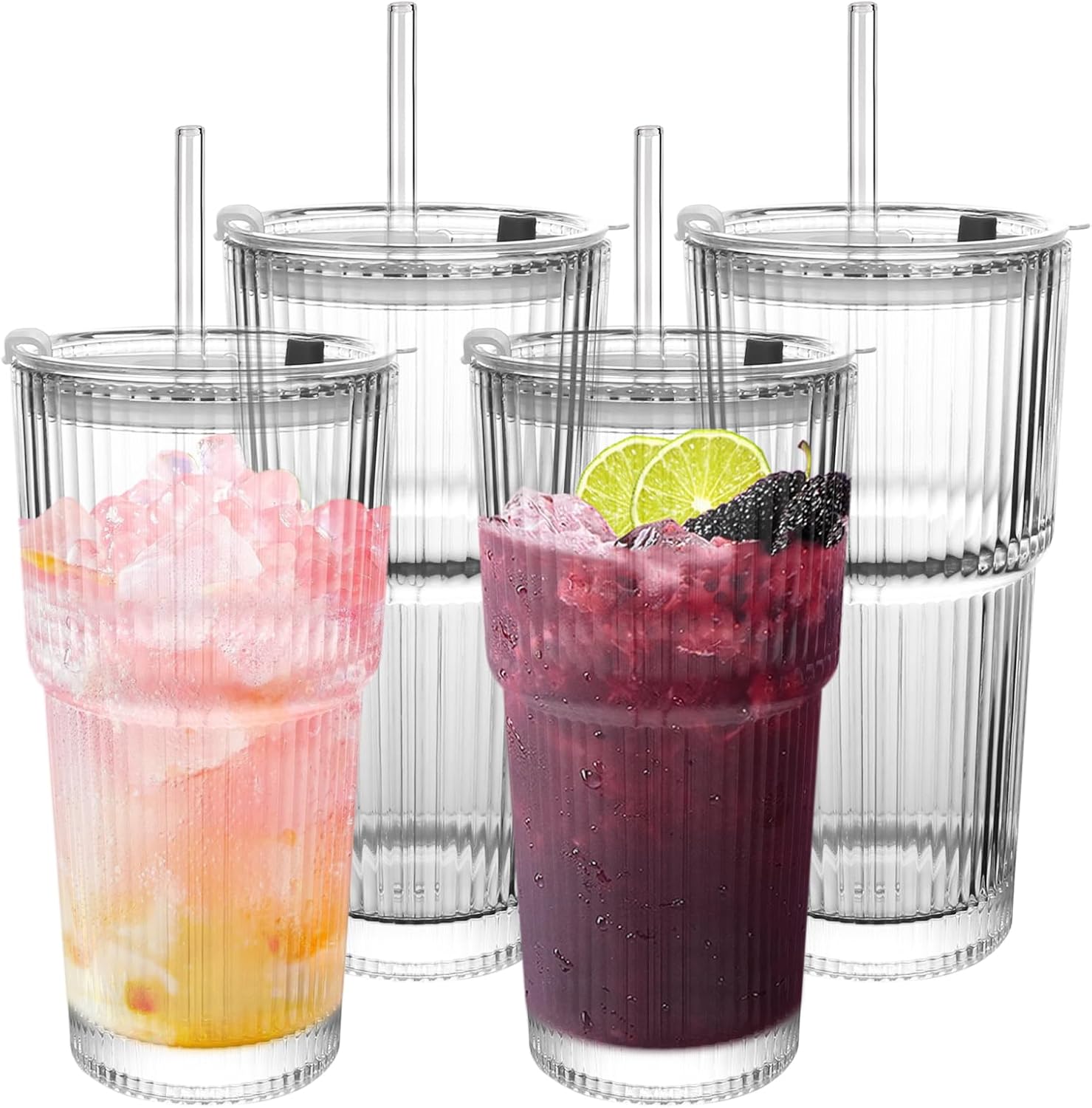 Modern Ribbed Glass Tumbler 20 - Training Cup Straw 评论和价格