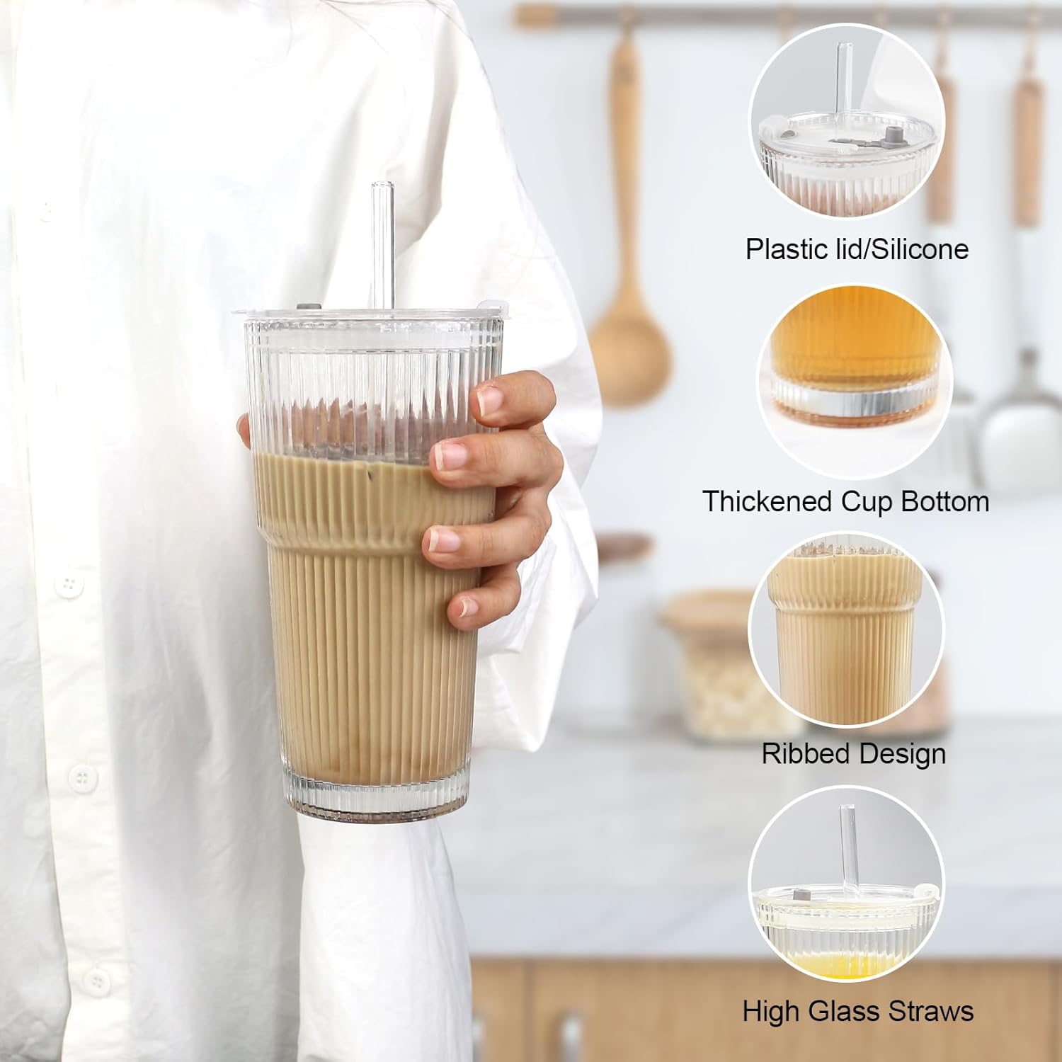 Modern Ribbed Glass Tumbler 20 - Training Cup Straw 评论和价格