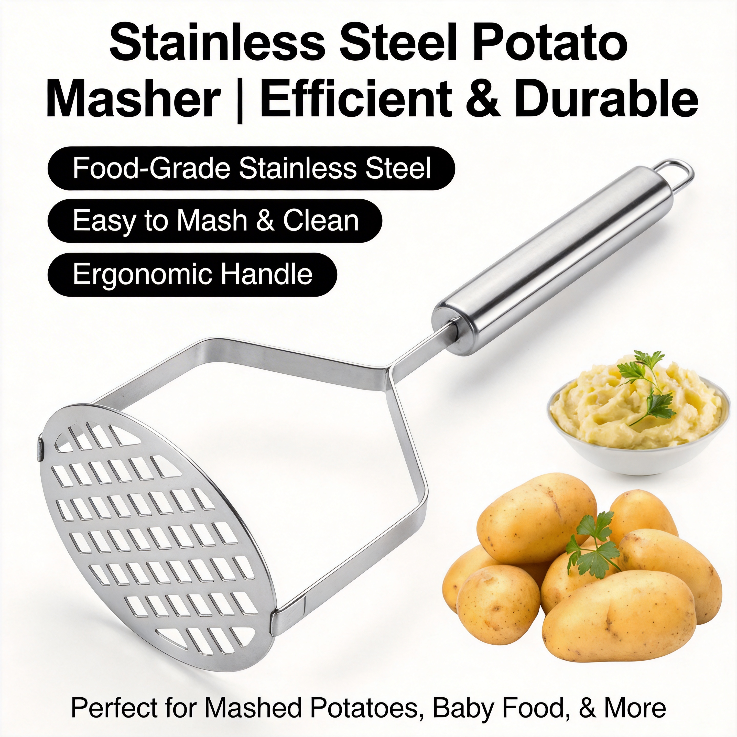 Stainless Steel Potato Masher  - Baby Food Masher 评论和价格