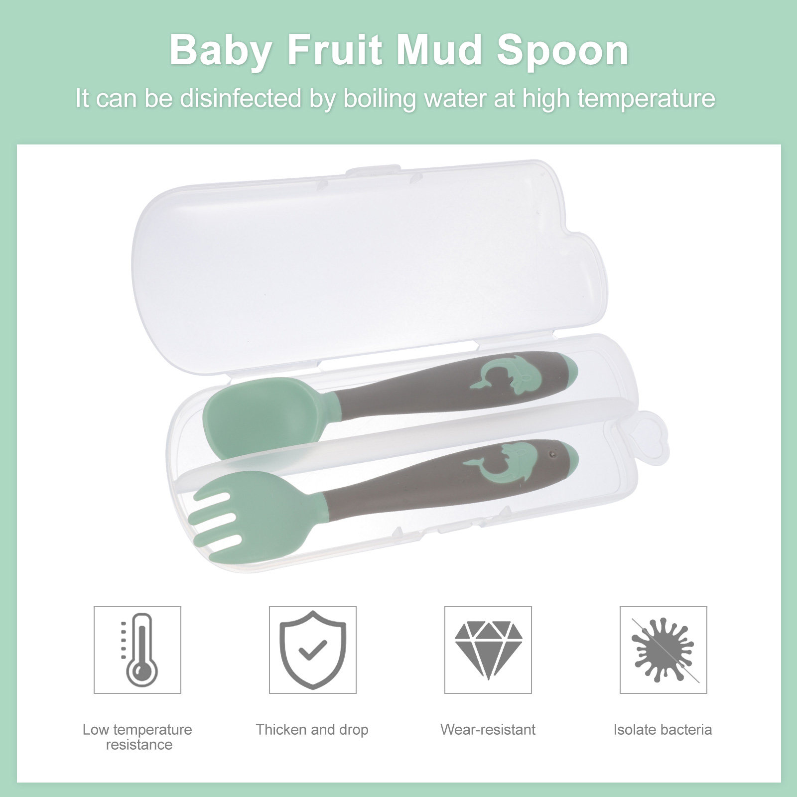 1Set Baby Fork Spoon Set Food  - Baby Food Weaning 评论和价格