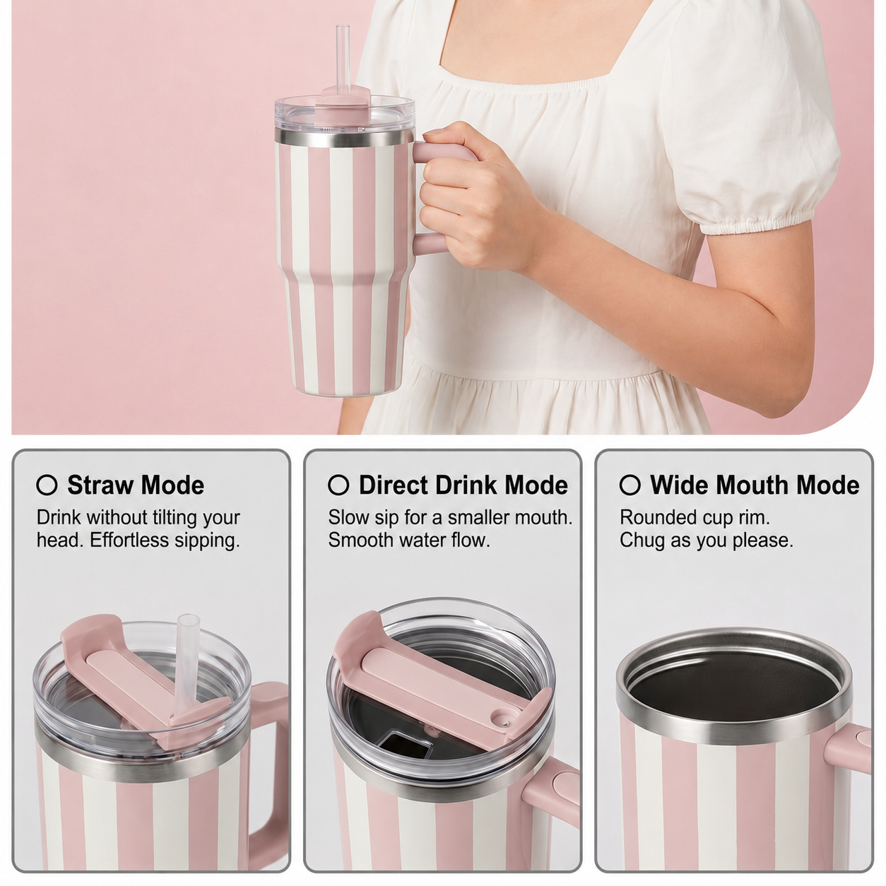 Striped Tumbler Cup with Handl - Training Cup Straw 评论和价格