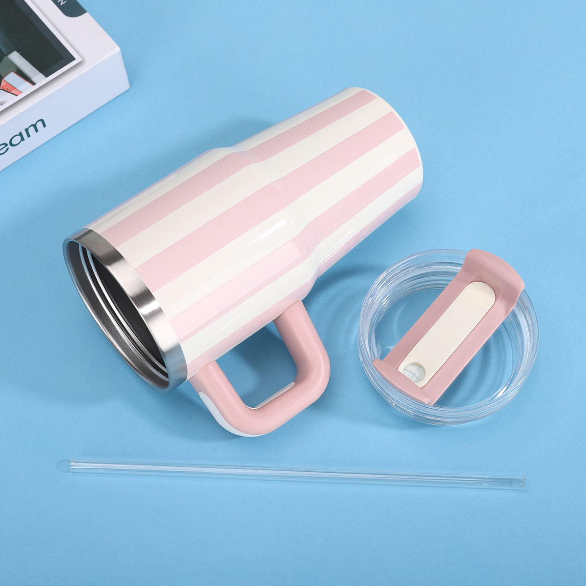 Striped Tumbler Cup with Handl - Training Cup Straw 评论和价格