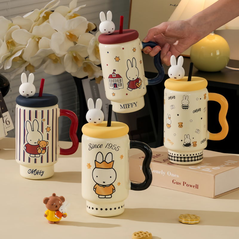 Kawaii Miffy Ceramic Straw Cup - Training Cup Straw 评论和价格